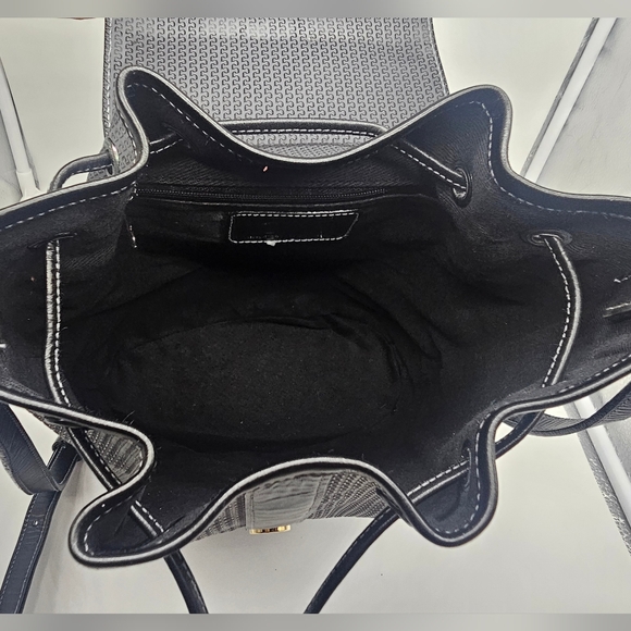 CHARLES JOURDAN Vintage Coated Canvas Black Leather Drawstring Bucket Bag - Picture 14 of 15